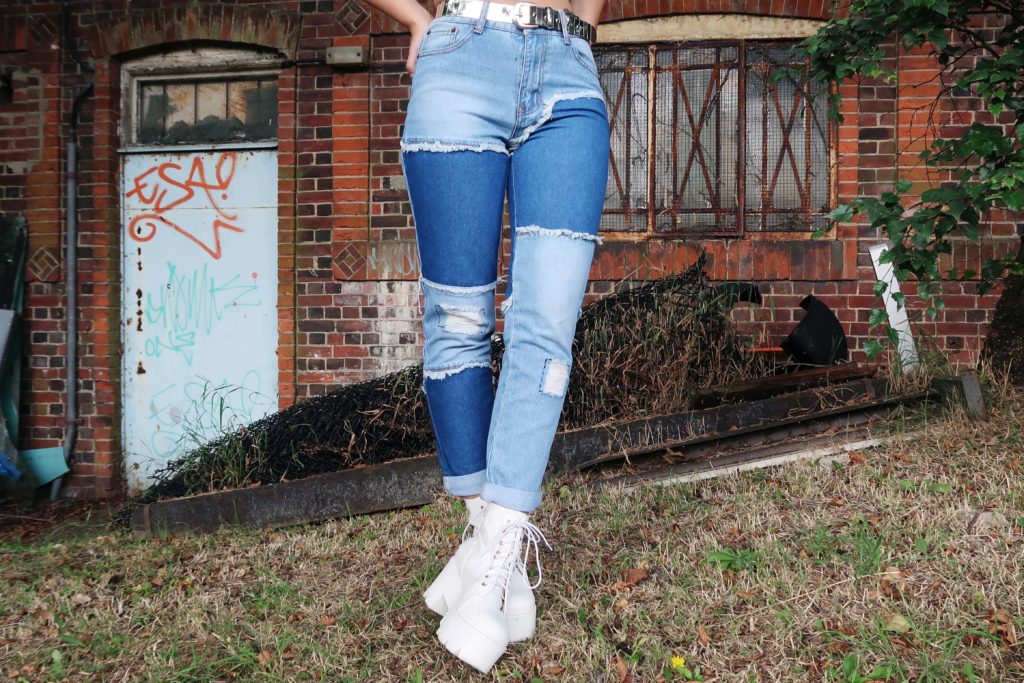 sophie hannah richardson wears lasula patchwork jeans
