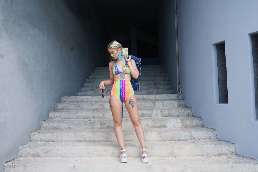 Sophie Hannah Richardson wearing a neon bikini