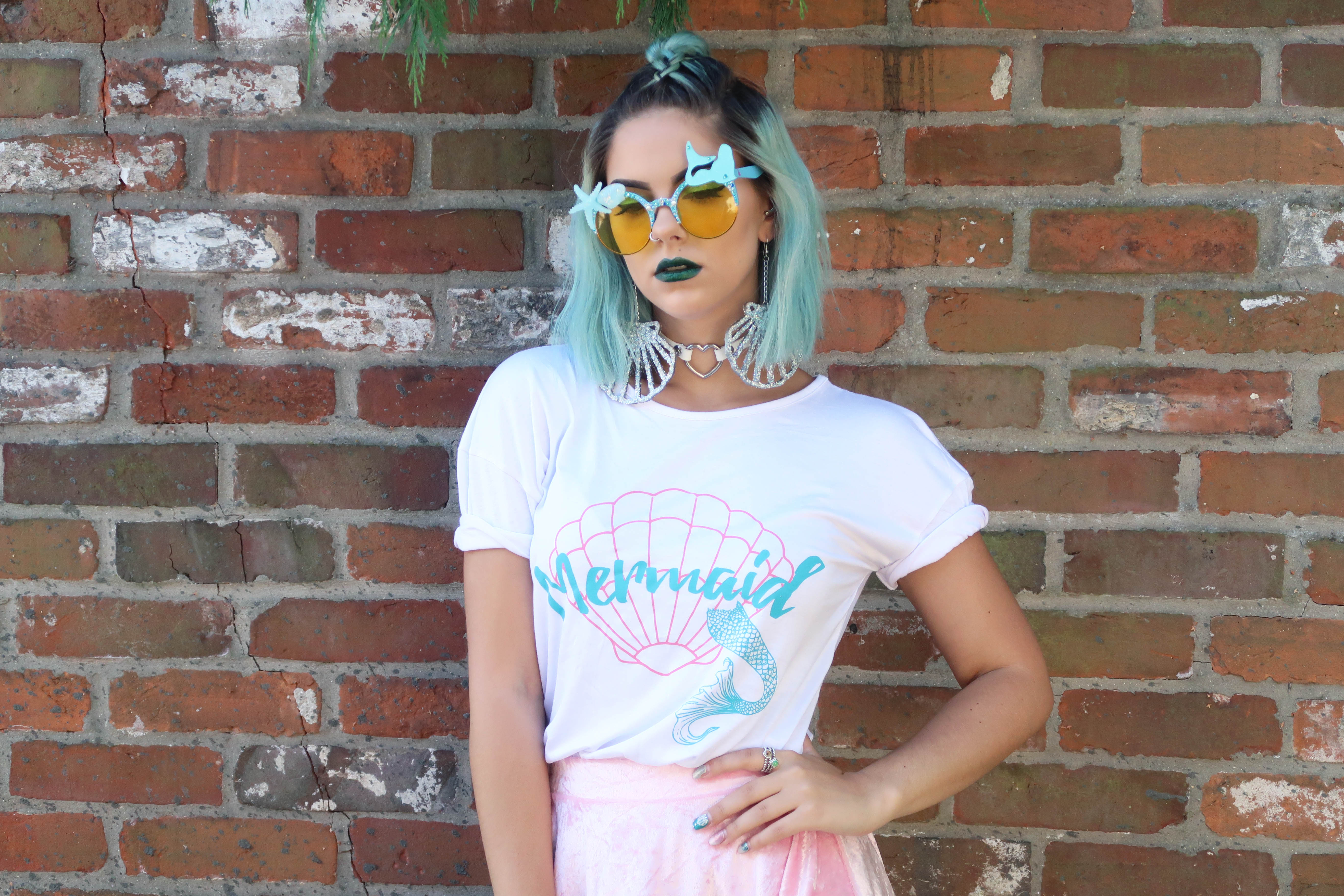 sophie hannah richardson wearing her mermaid t shirt design on sale at brand attic