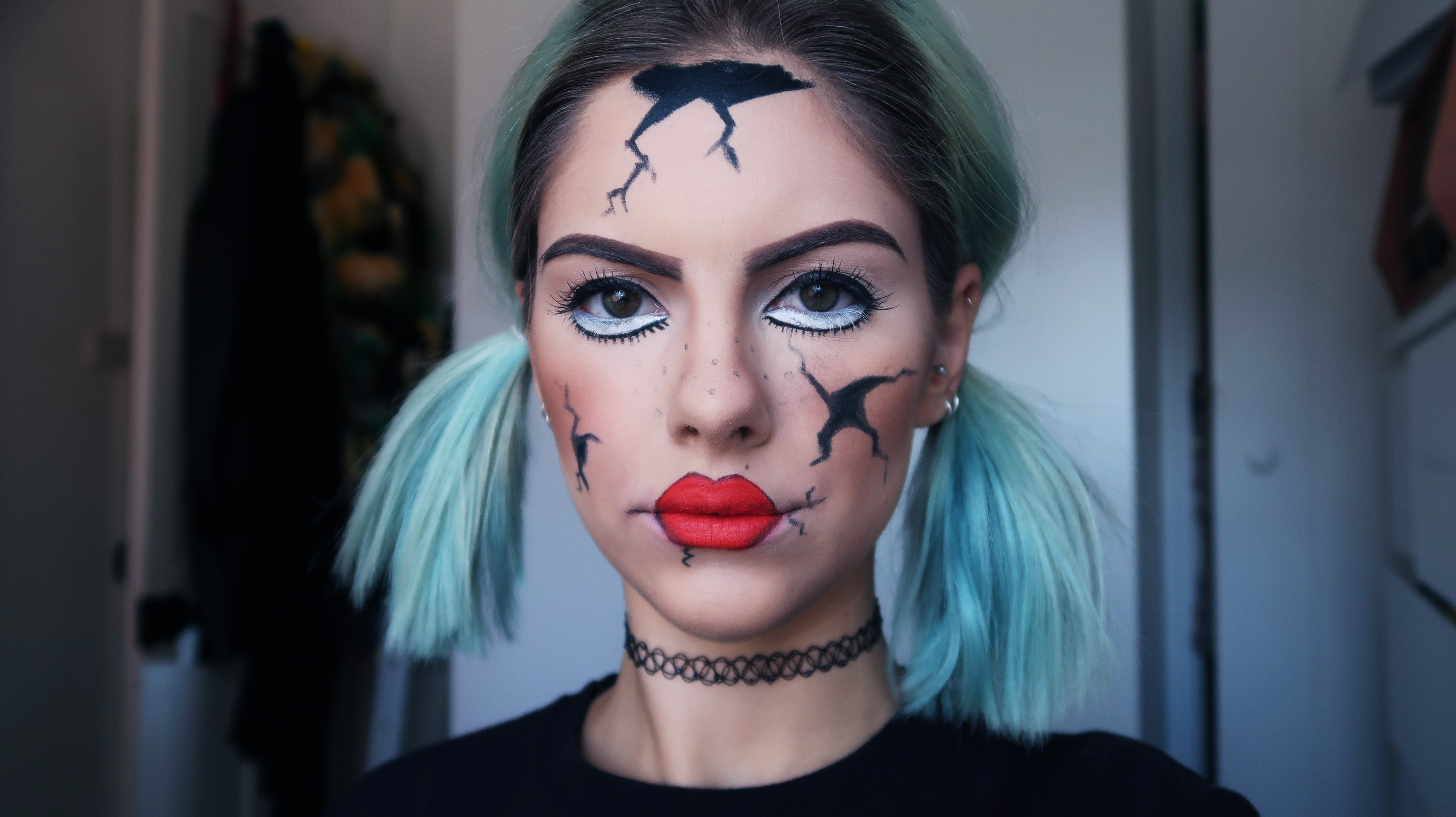 broken doll halloween makeup