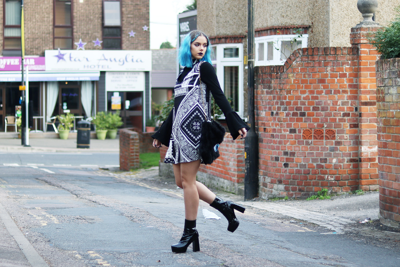 sophie hannah richardson layering for aw in a bandana print dress