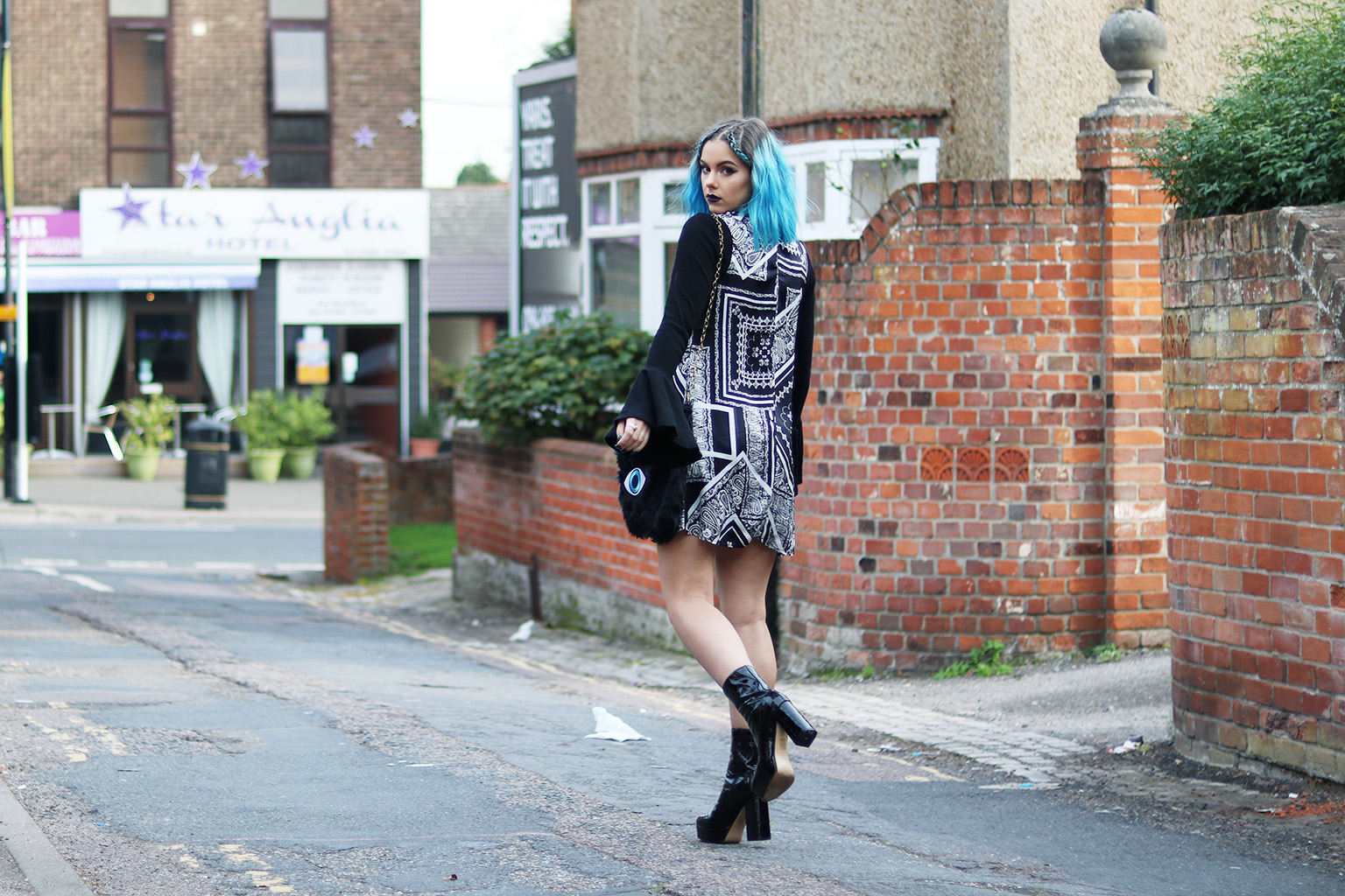 sophie hannah richardson layering for aw in a bandana print dress