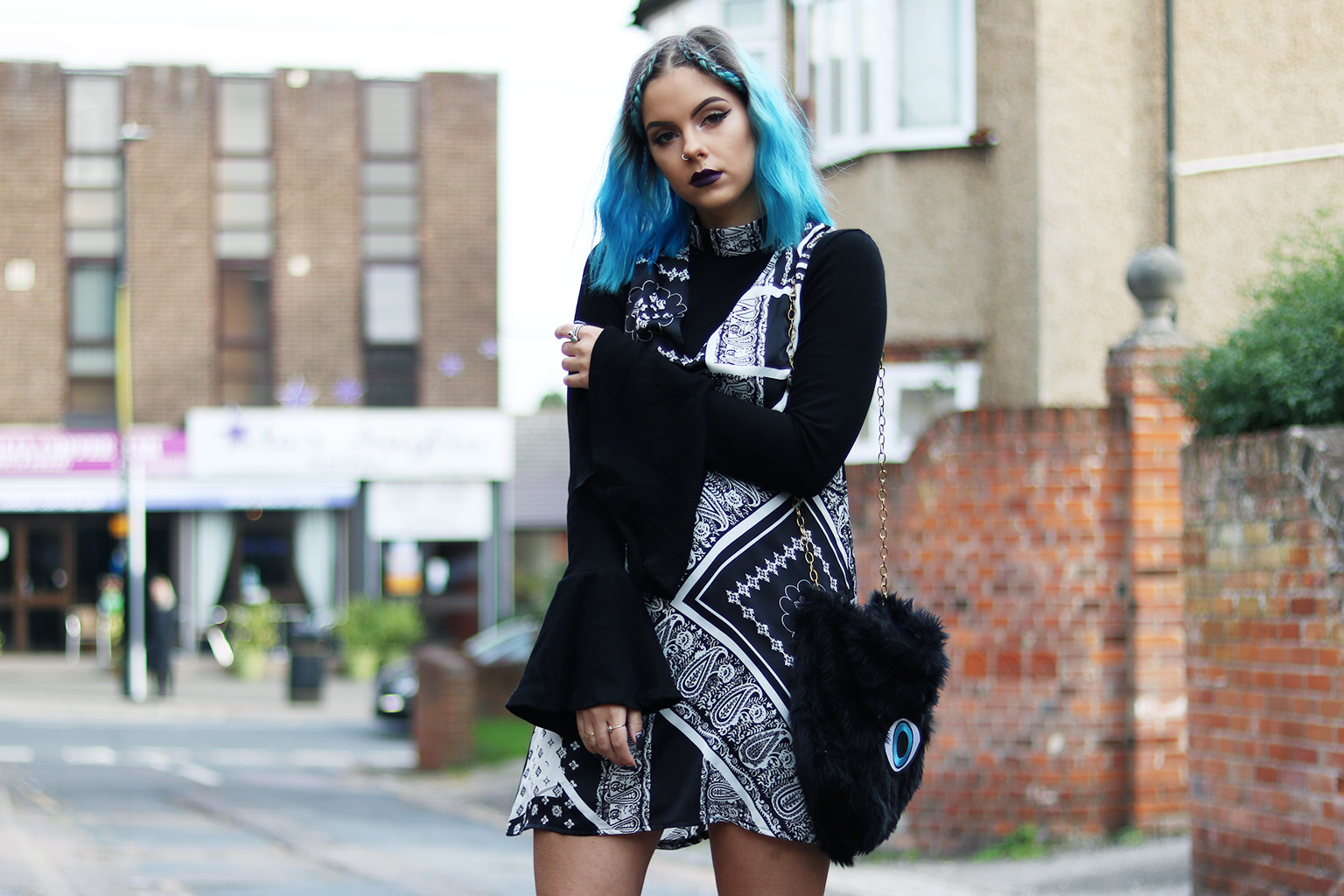 sophie hannah richardson layering for aw in a bandana print dress