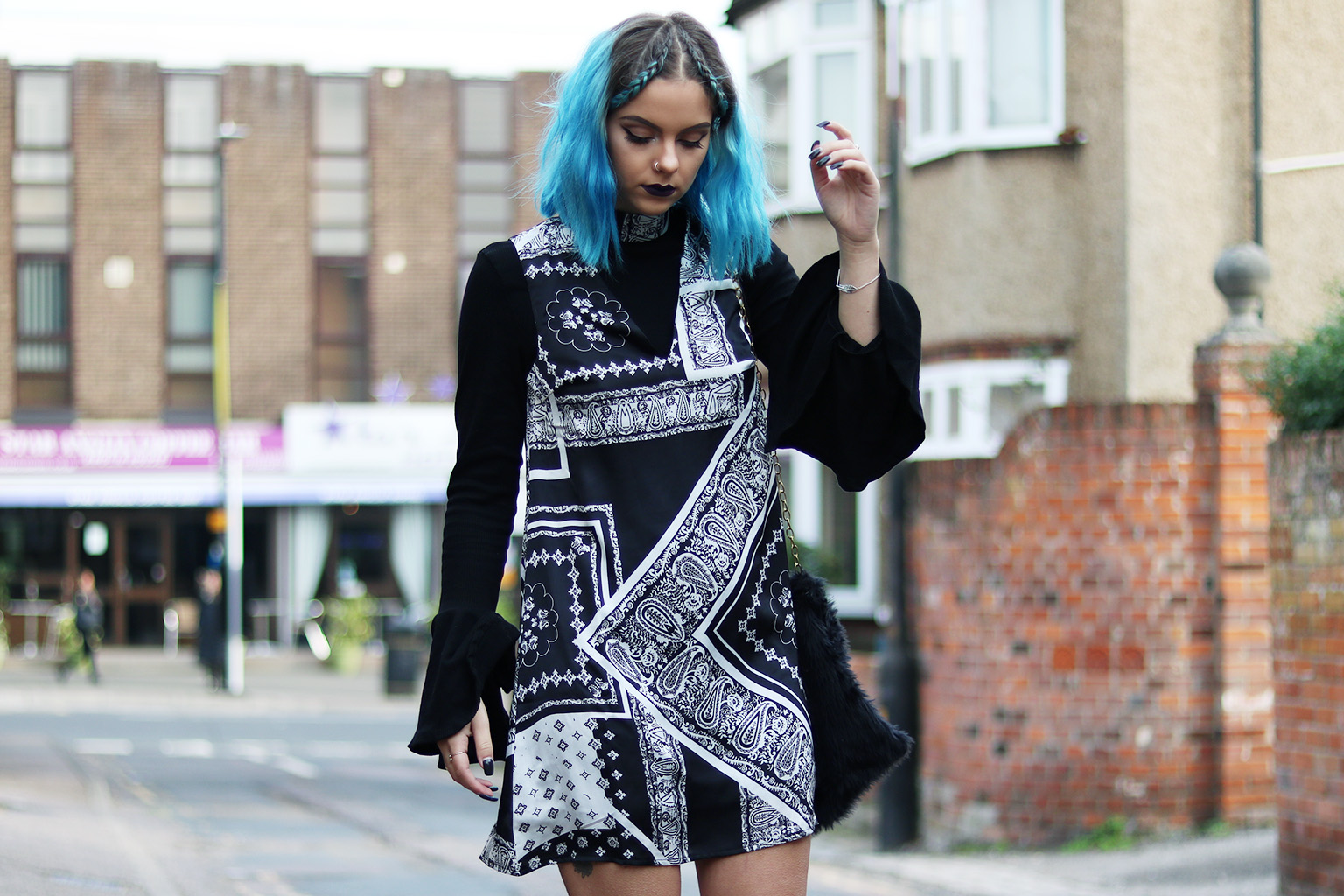sophie hannah richardson layering for aw in a bandana print dress