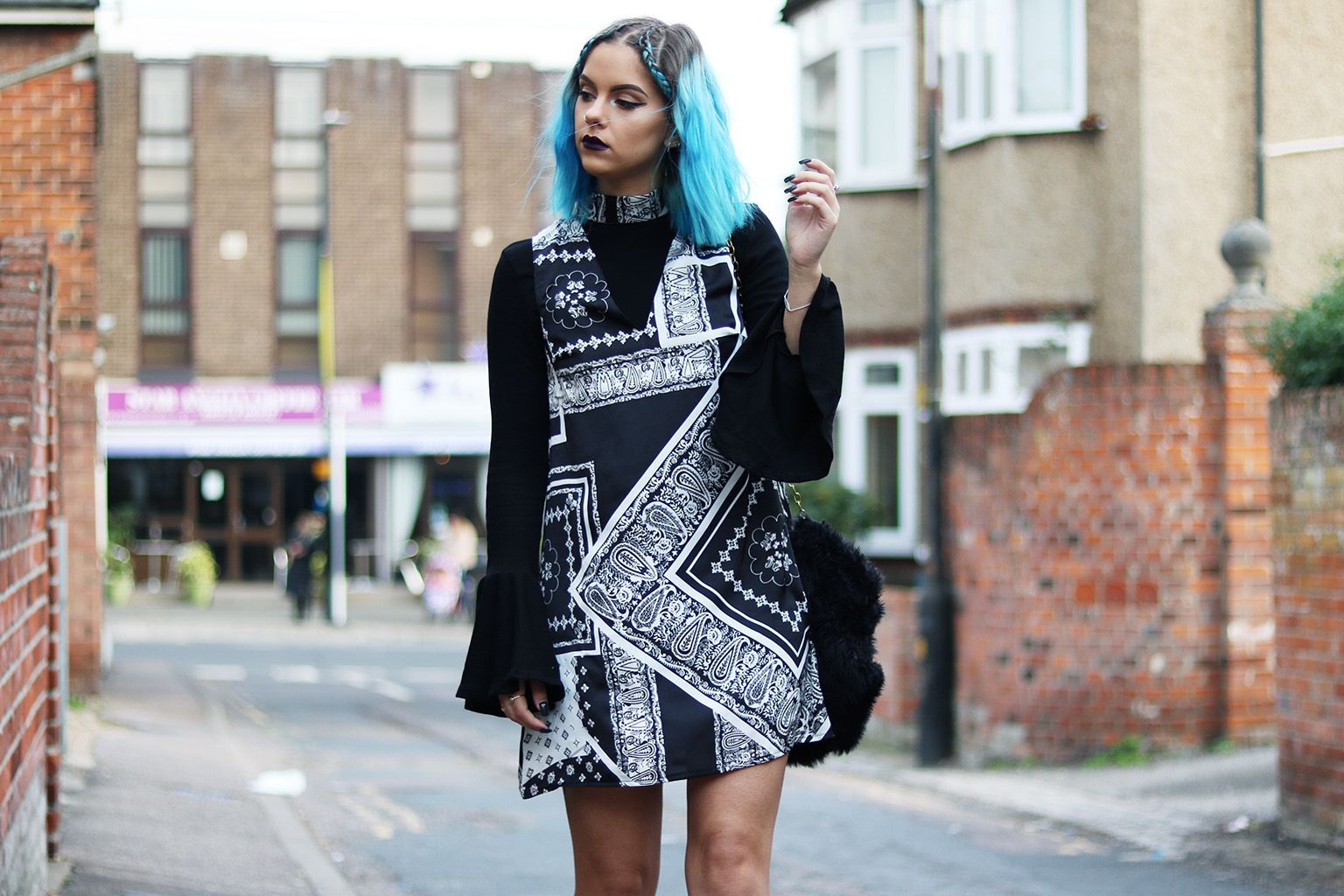 sophie hannah richardson layering for aw in a bandana print dress