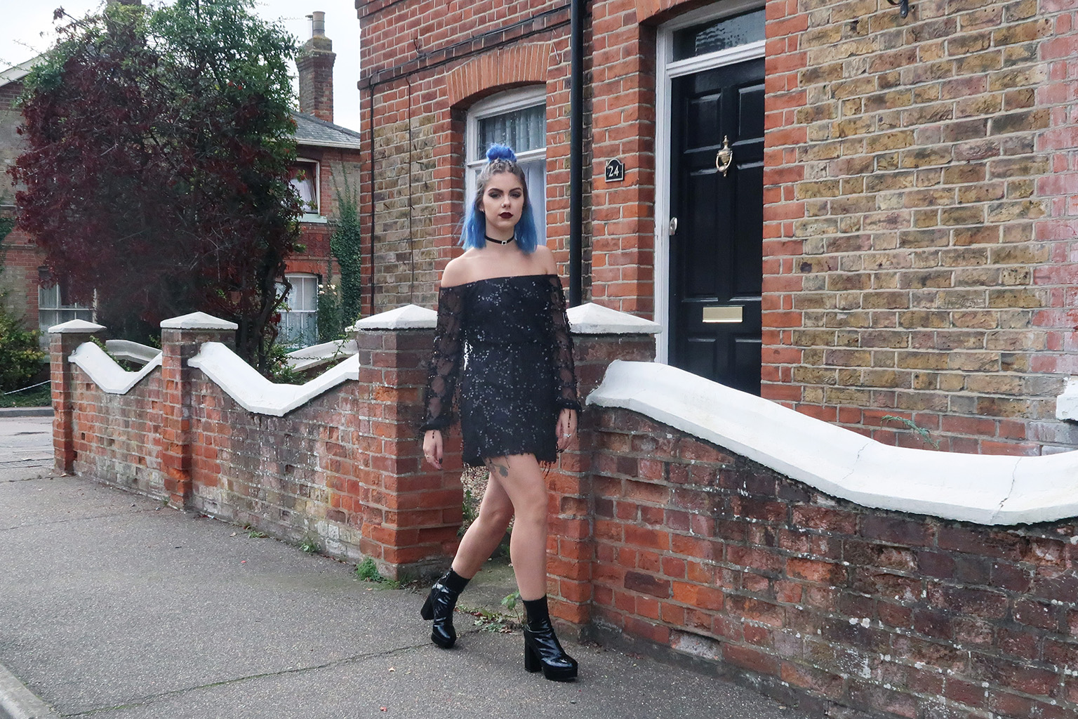 sophie hannah richardson wearing prettylittlething sequin little black dress