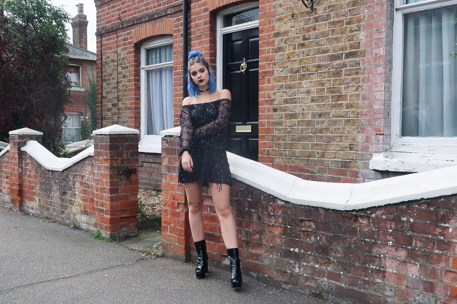 sophie hannah richardson wearing prettylittlething sequin little black dress