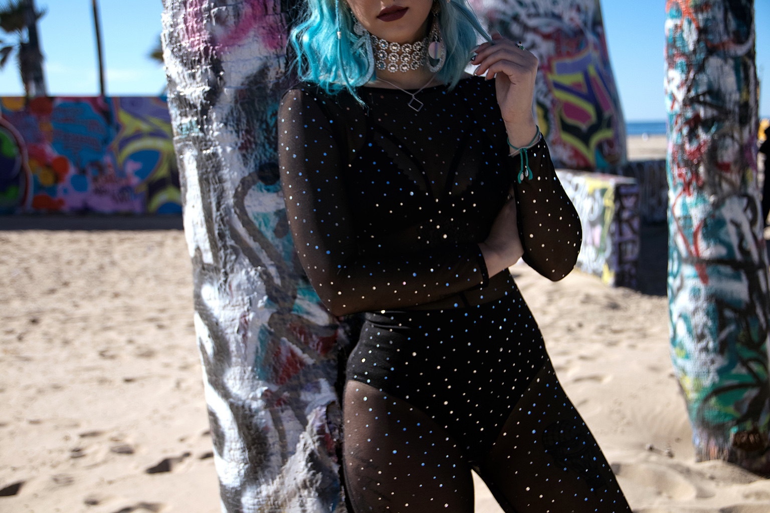 sophie hannah richardson wearing a mesh jumpsuit