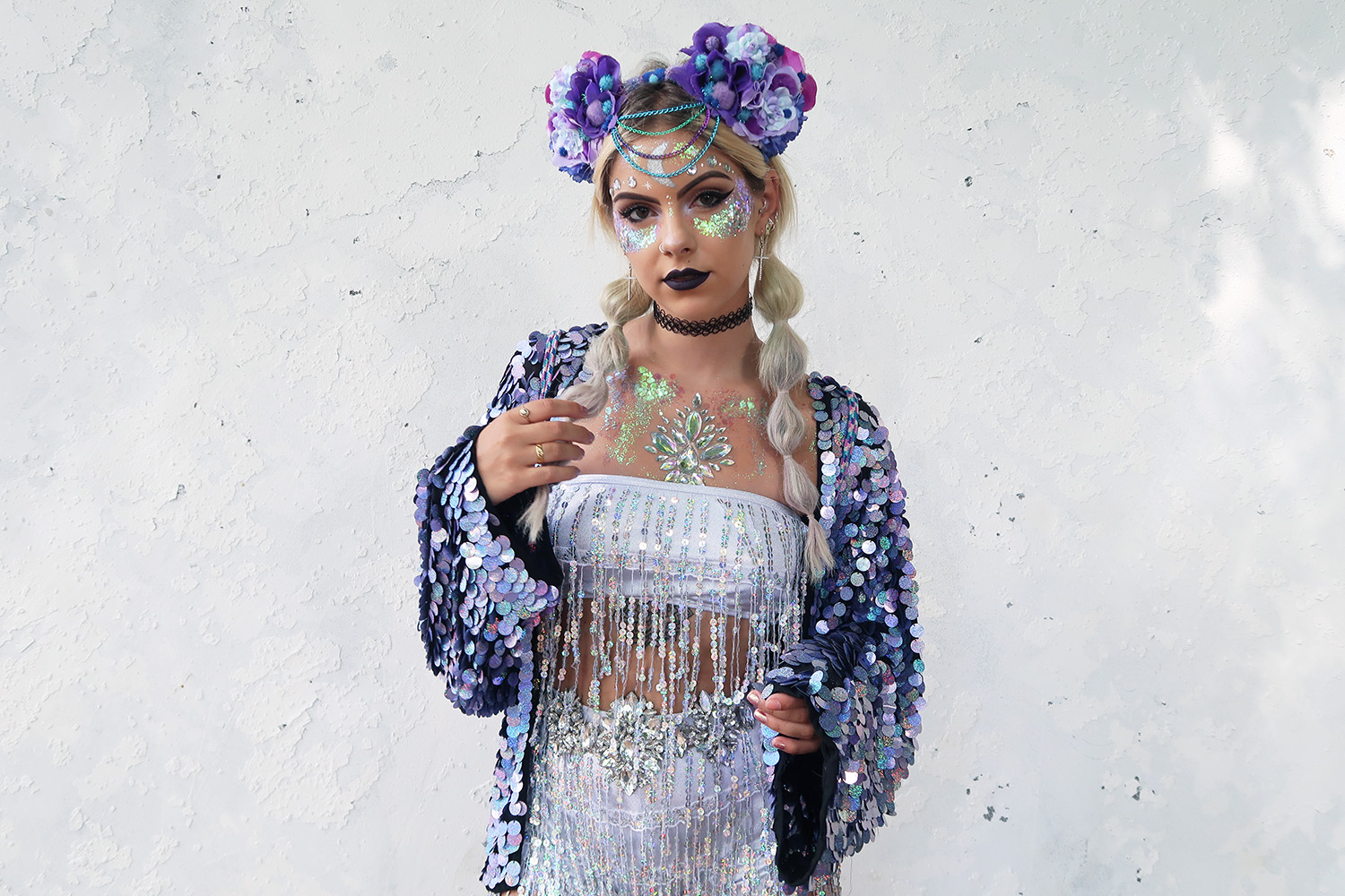 sophie hannah richardson wearing sequins at blissfields festival